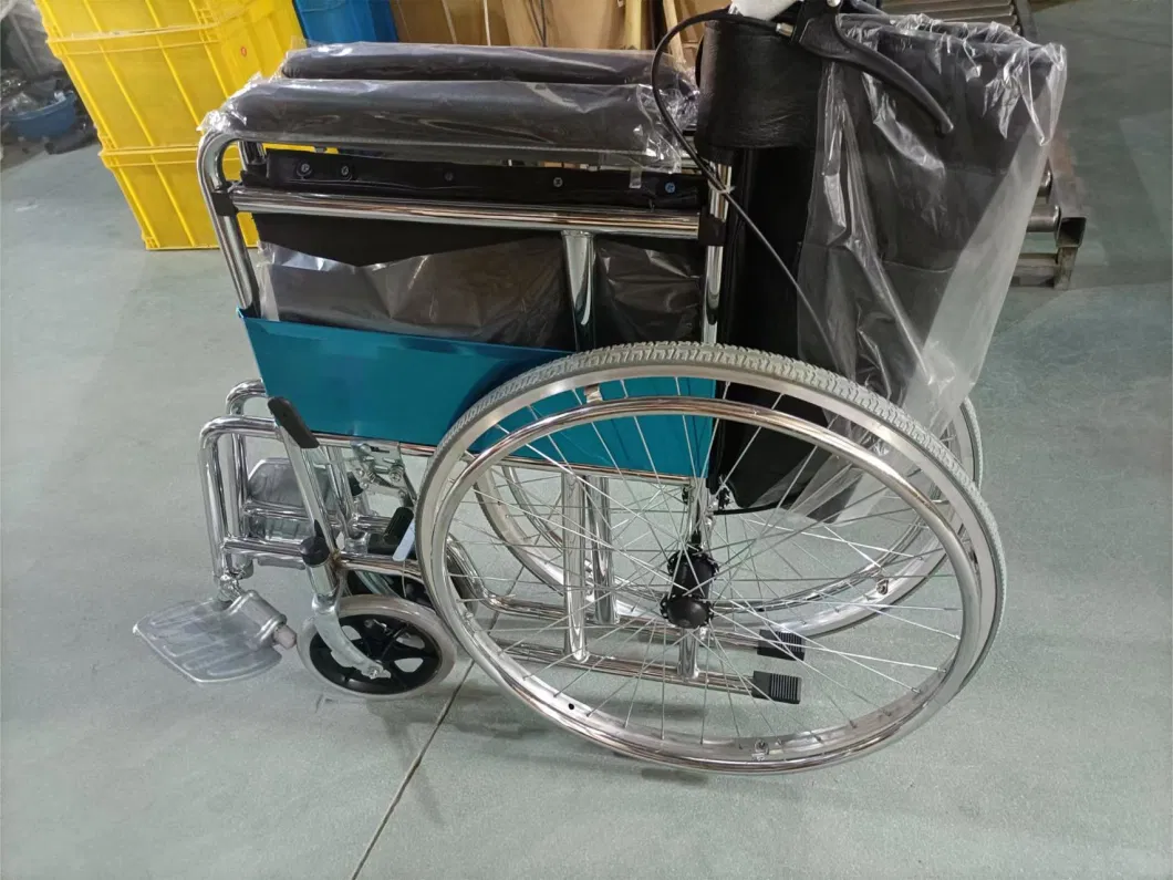 Disabled Elderly Manual Push Wheelchair Folding Convenient Electroplating Folding Wheelchair